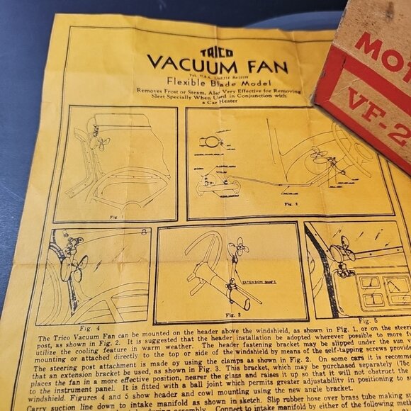 Vintage TRICO Vacuum Operated Motor Car Fan VF-2 Flexible Blade Model Box Paper - Picture 2 of 11